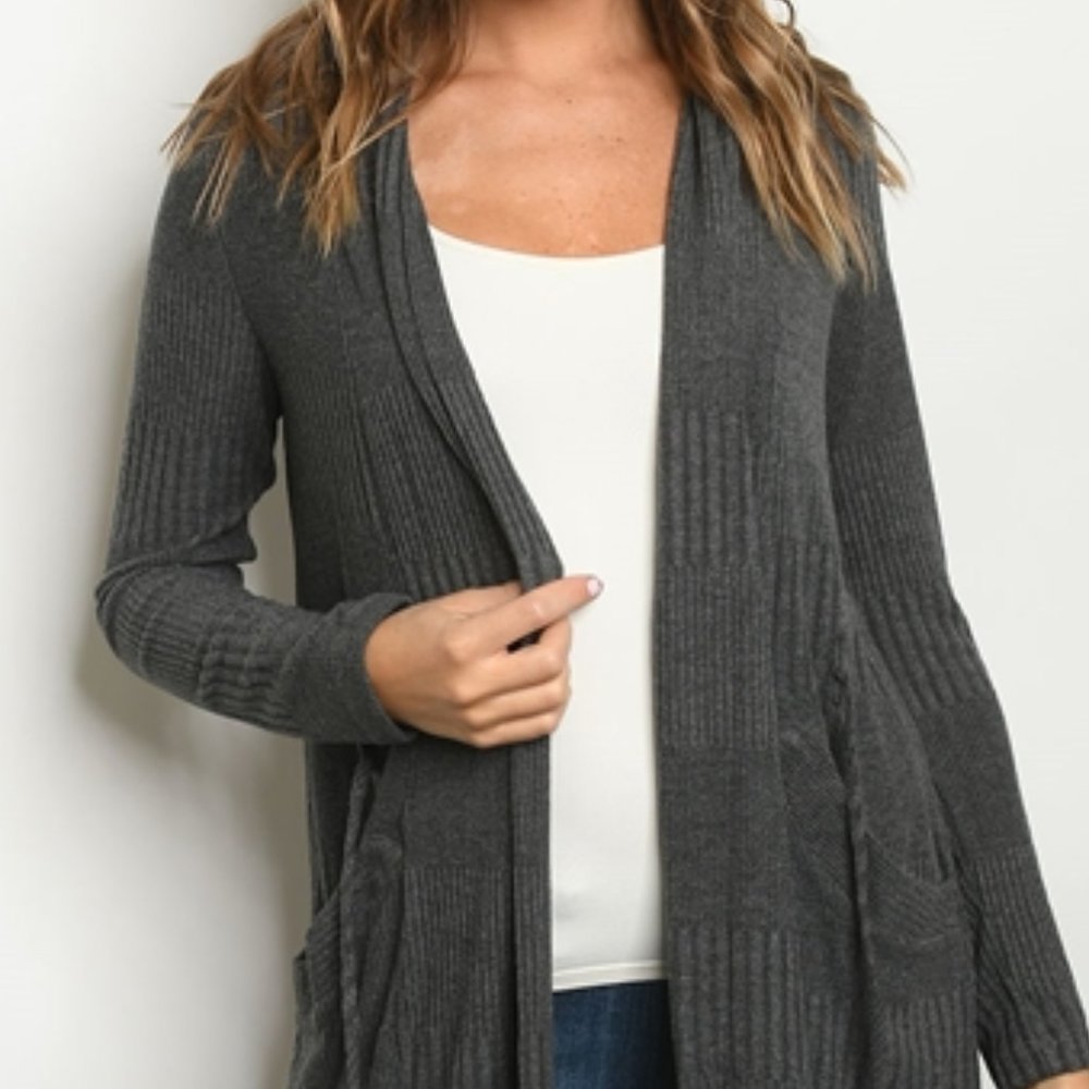 CHARCOAL KNIT CARDIGAN - Picture 2 of 9